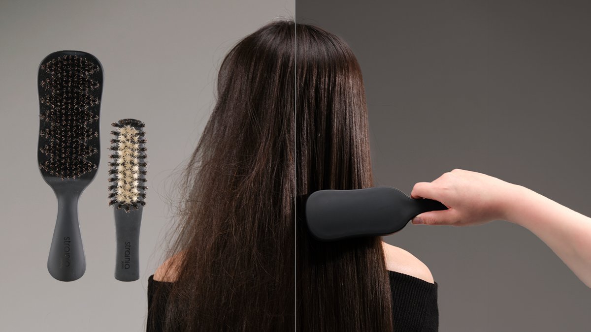 ヘアアイロン効果のブラッシングで髪にツヤを！ストレイニアの豚毛