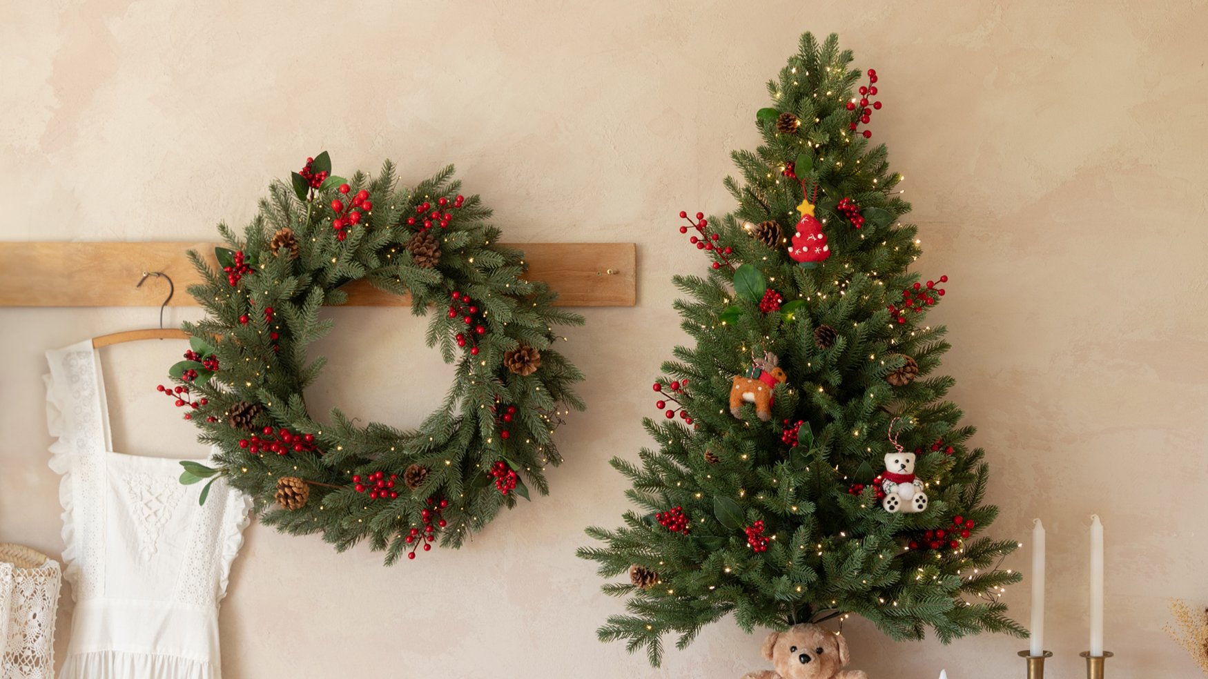 [No.1ツリー] 場所を取らない壁掛けツリー＆リース！狭い部屋でもクリスマスを楽しもう