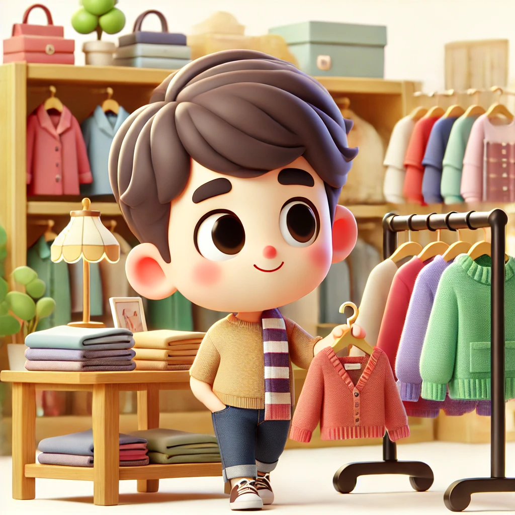 DALL·E 2024-11-28 02.54.47 - A cute 3D illustration of a person browsing through a clothing store, looking at items on display racks with a curious and happy expression. The chara.webp