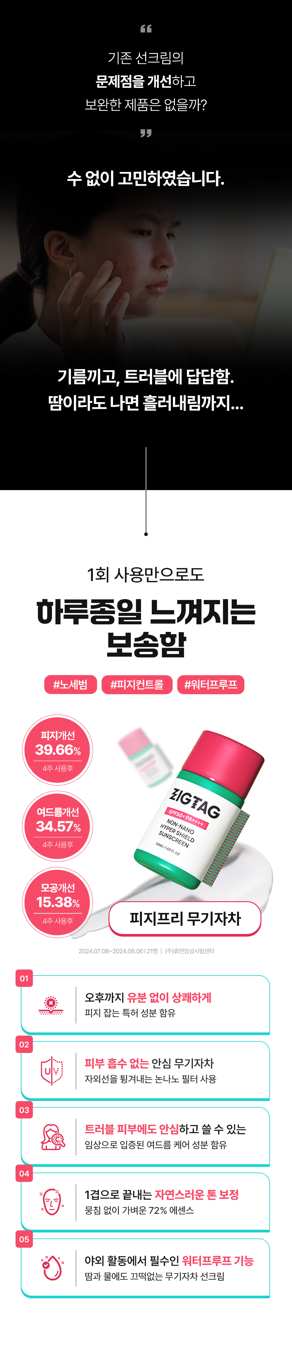 [화해 10주 연속 1등] 유분기 완전 해결 피지프리 트러블제로 선크림 by ZIGTAG