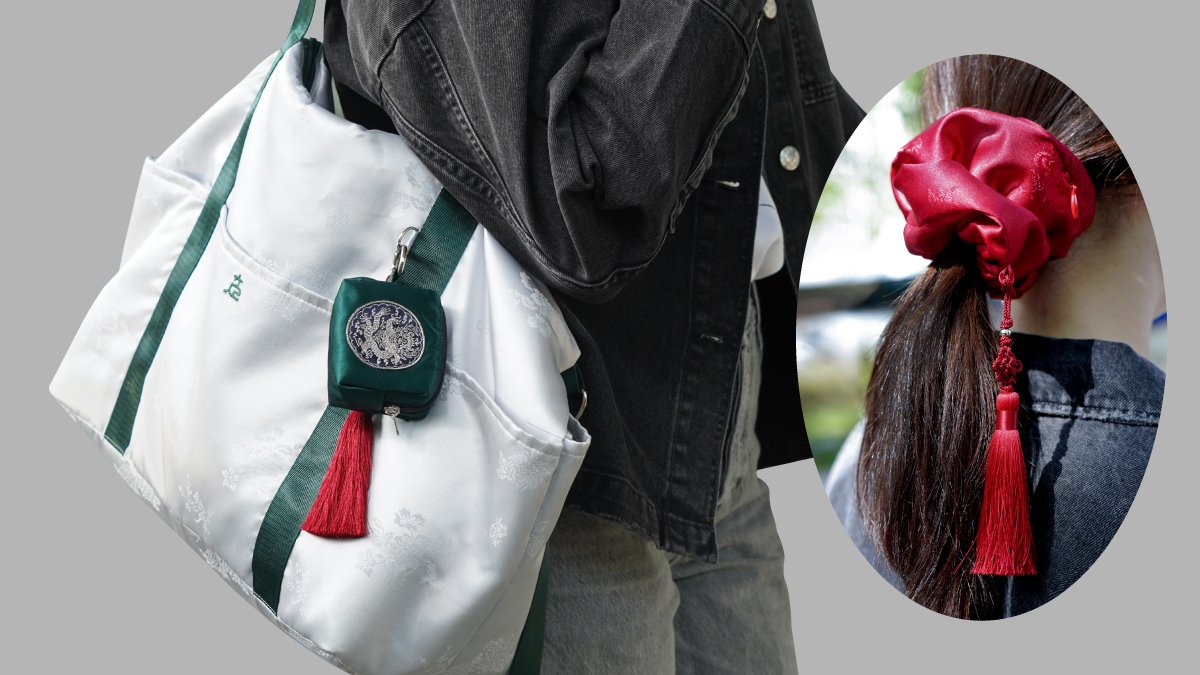 行商必备！满载高雅气息的韩服材质旅行包+化妆包+发带套装