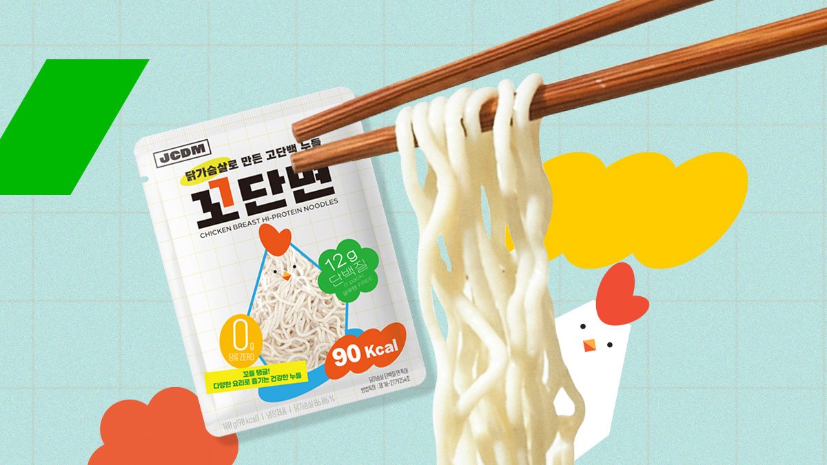 Chicken breast, noodles. Enjoy noodles without worrying about carbohydrates.