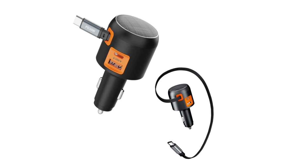 [すっきりとしたシガーソケット] ベンタロン Cケーブル内蔵型 3ポート 60W 車載用高速充電器