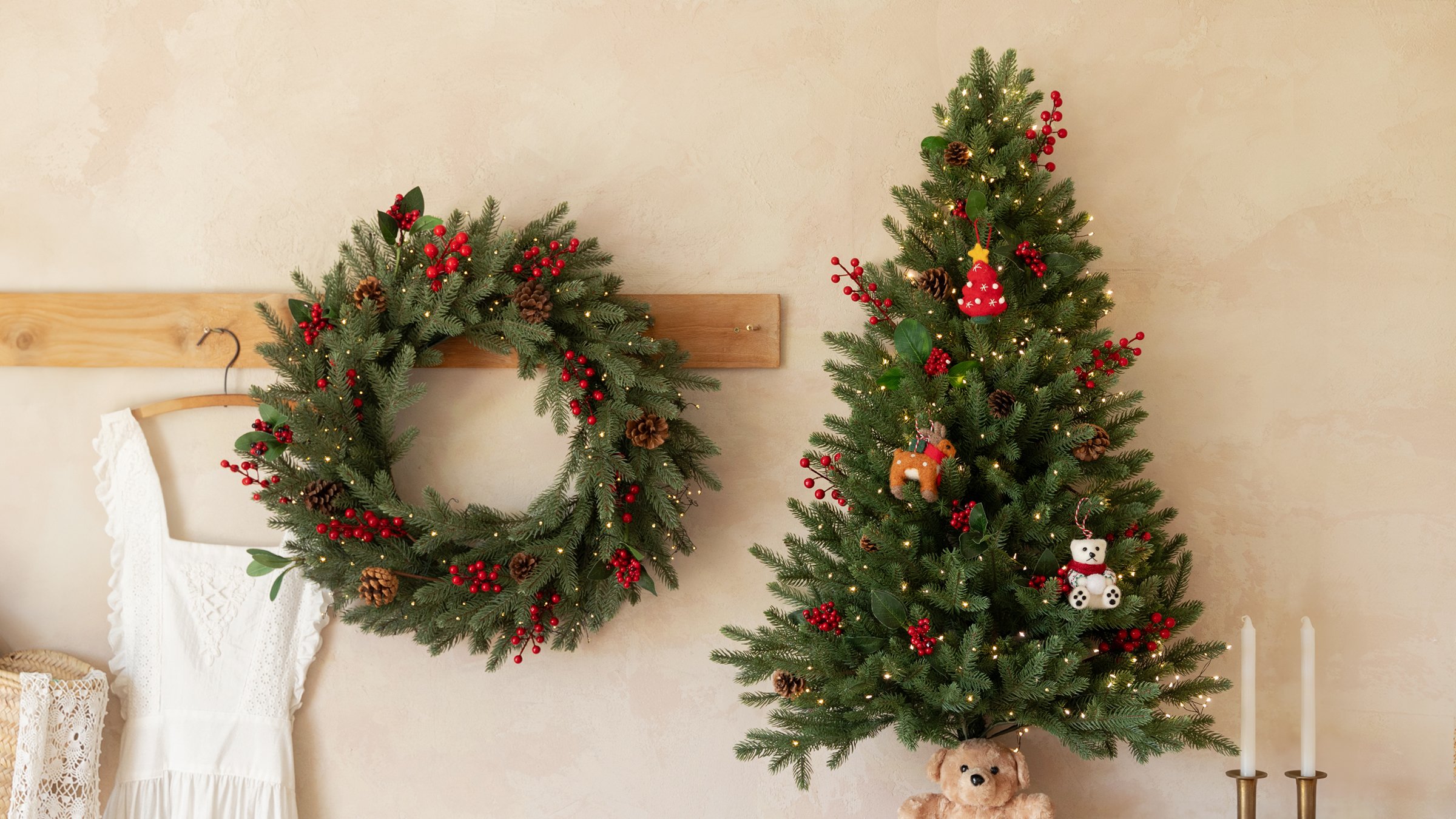 [1등 트리] 벽에 걸면 끝! 공간 차지 없는 크리스마스 행잉트리&리스