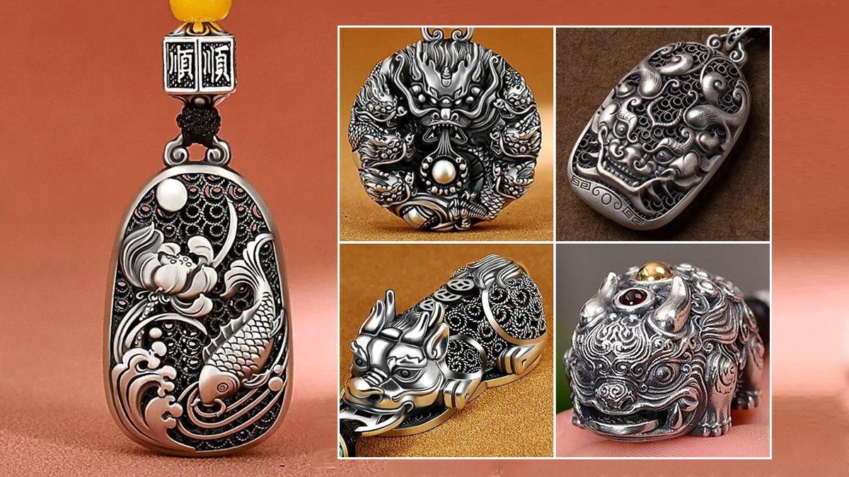 財と繁栄を込めた、伝統の象徴を刻んだ、日常の小さな護符　チベットシルバーキーホルダー