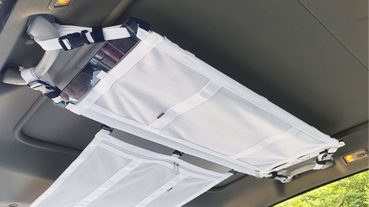 Effortlessly expands your car’s space with a simple 2-point ceiling storage solution!