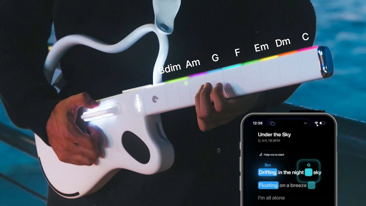 Global 2 Billion! Anyone can become a singing star in just 60 seconds by following the lights! Button-style smart guitar