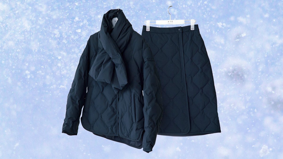 从脸到腿的全方位温暖！羽绒夹克+围巾+裙装三件套