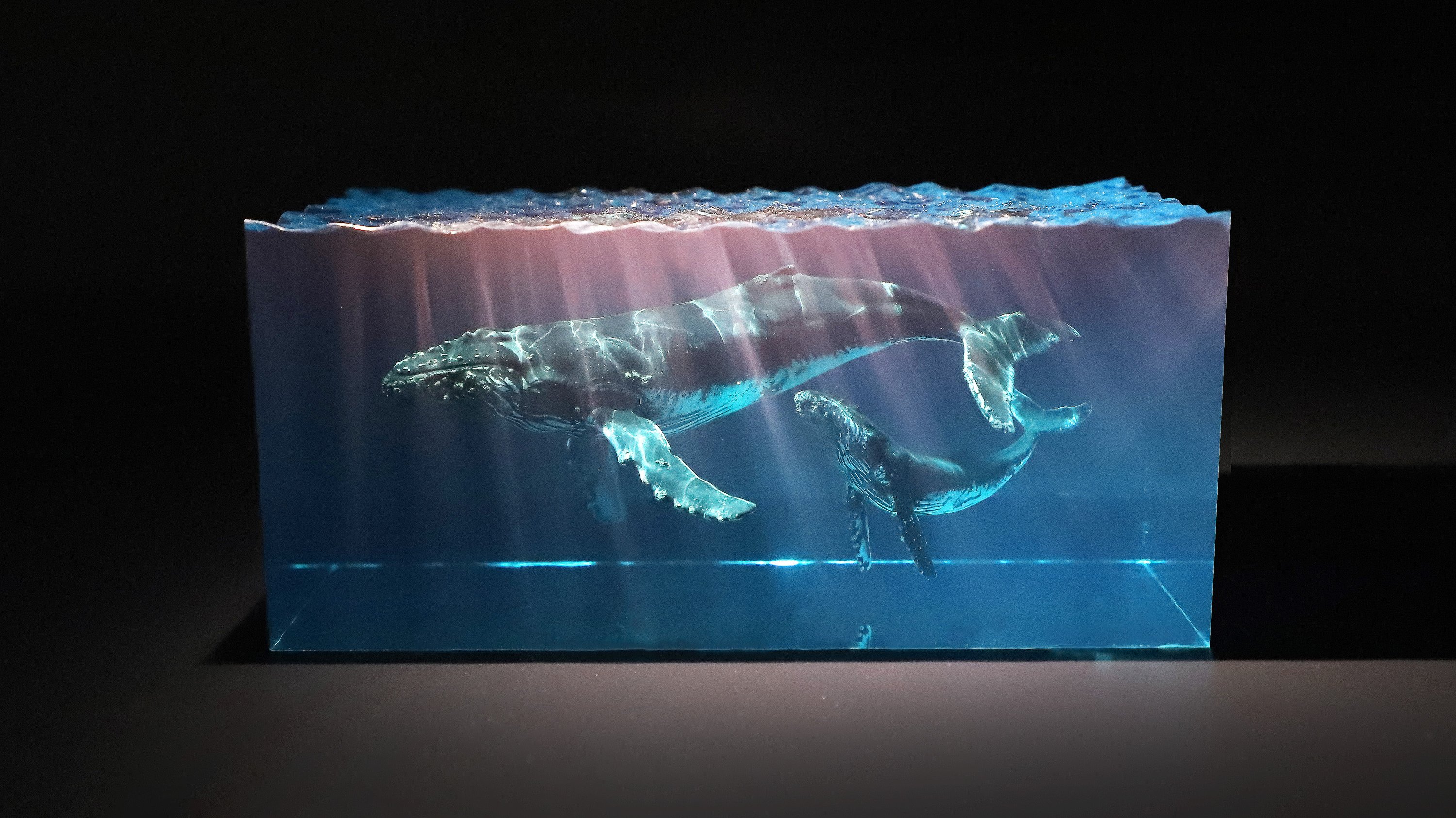 바다를 담은 혹등고래 레진 오브제/무드램프