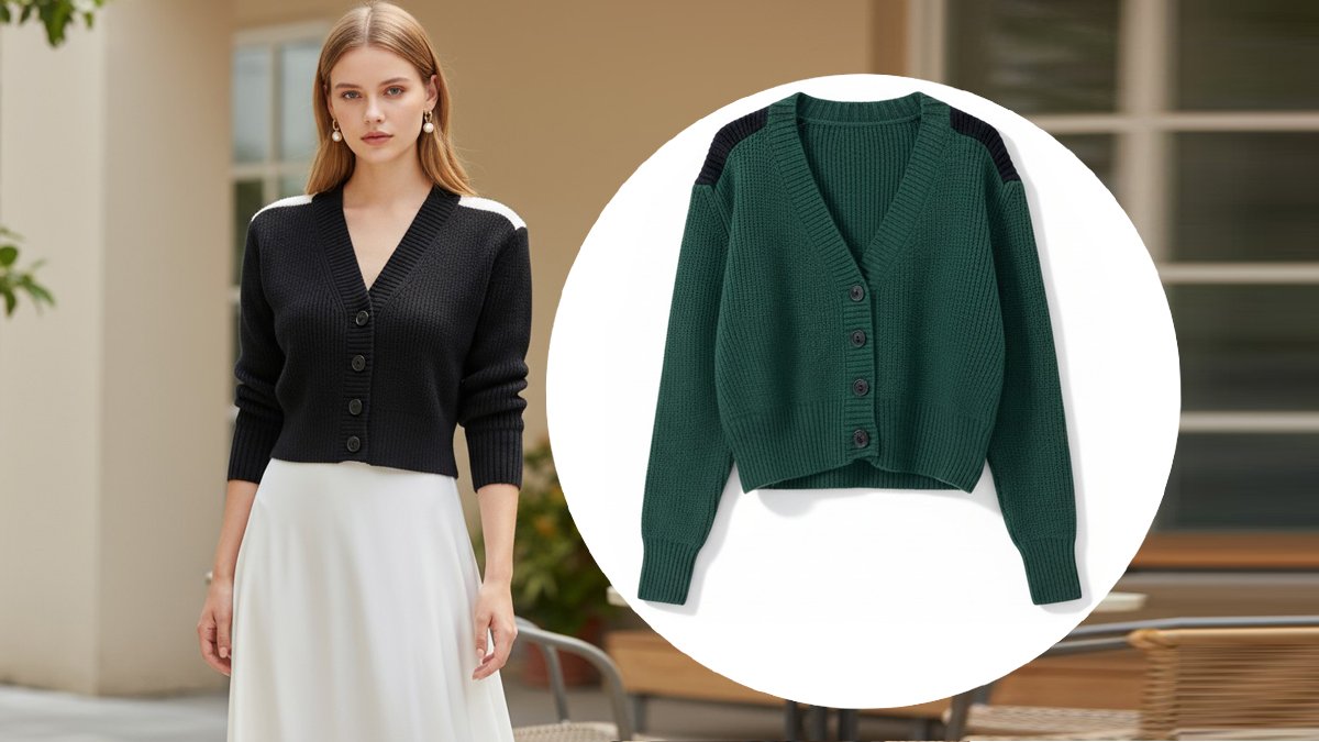 [肩部双色开衫] 双拼肩部设计，简洁利落的高级日常针织衫