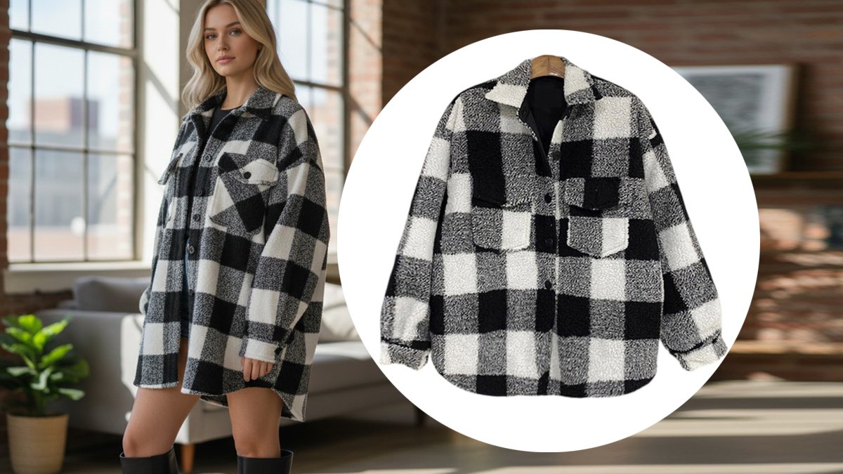 [2次アンコール]ふんわりシェルパフリースとゆったりオーバーサイズが織りなすチェック柄ボア