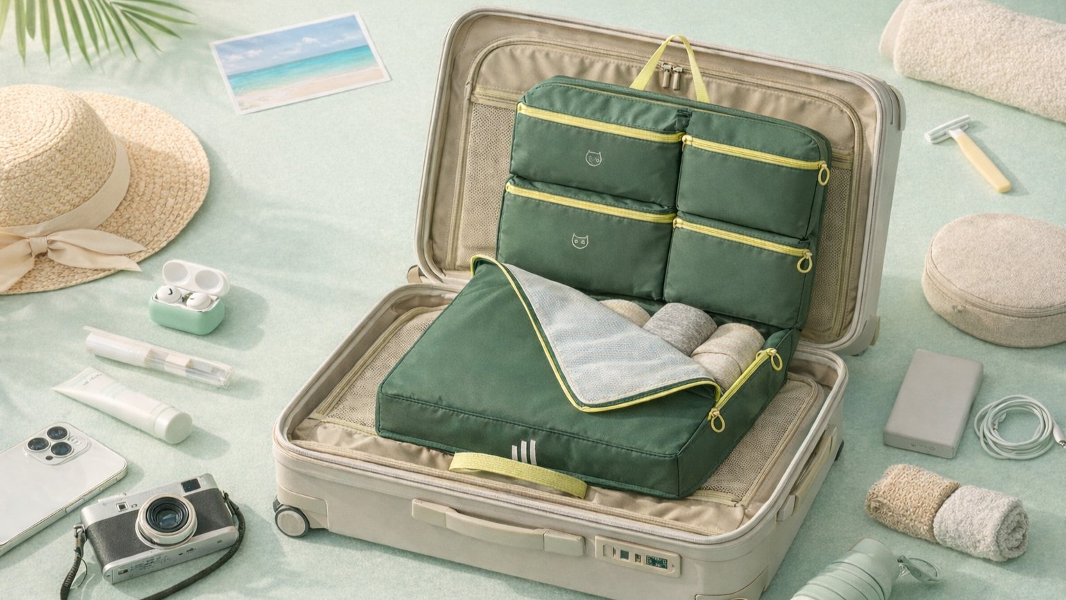 7格分隔设计｜一目了然的全透明旅行收纳包