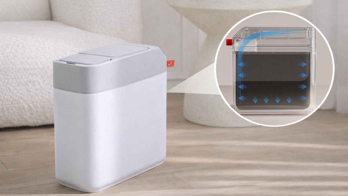 開閉だけで袋がピタッ！自動吸着スマートゴミ箱