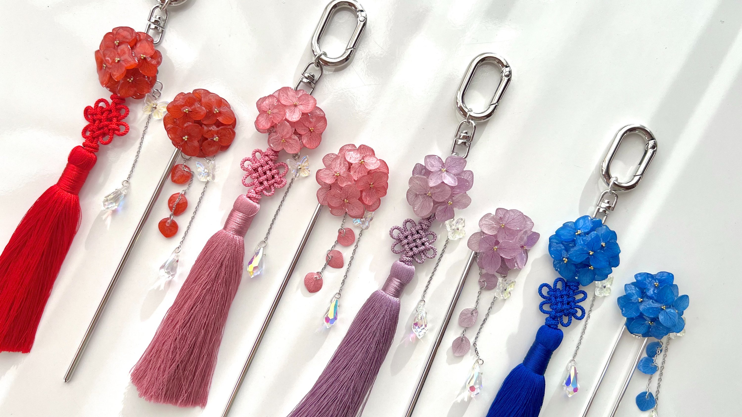 [数量限定] 本物の花を使った紫陽花のかんざし＆ノリゲキーホルダー セット