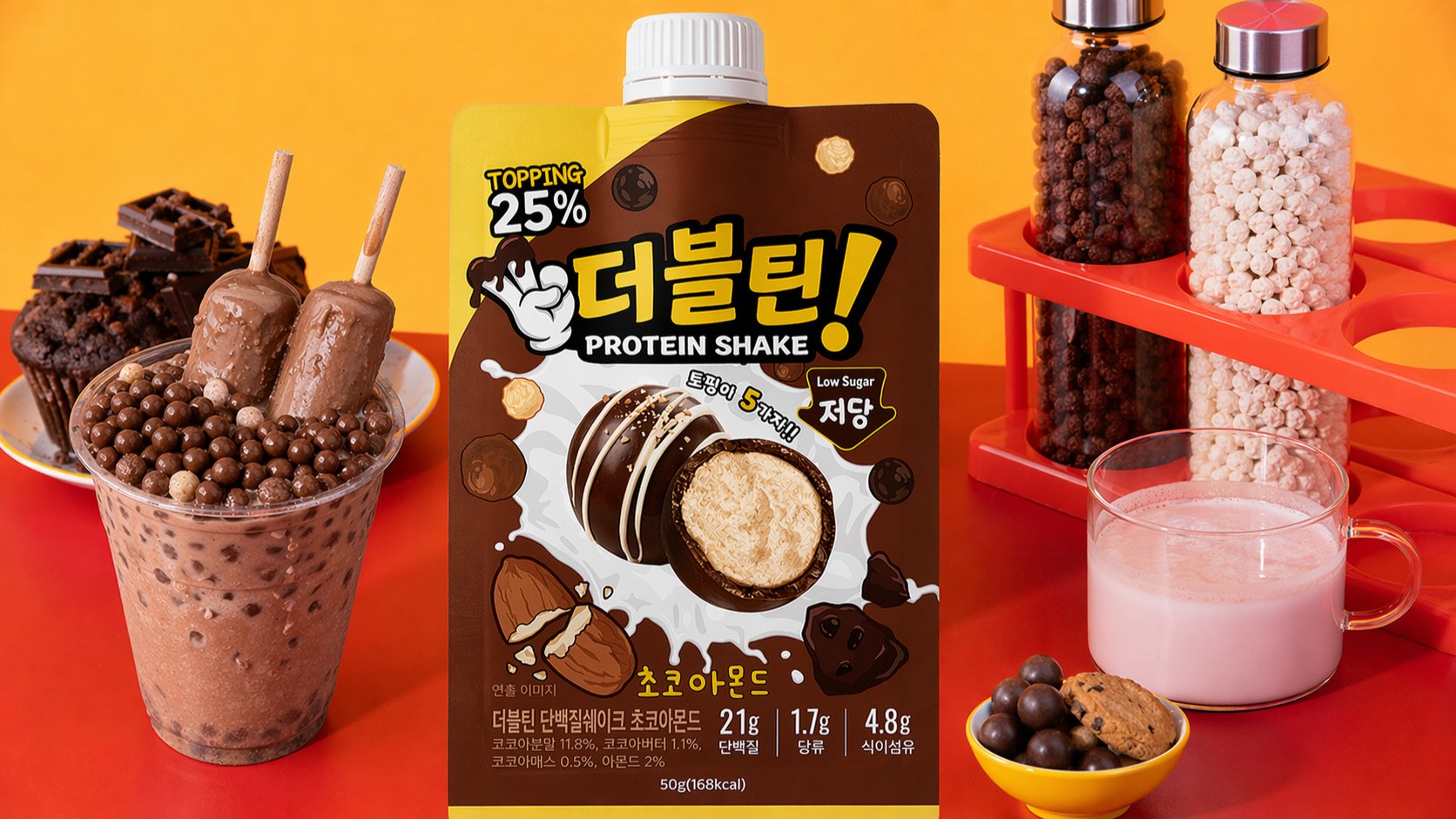 [당1g대 고단저당]찐초코맛에 초코토핑까지! 단백질 21g 속세의 쉐이크