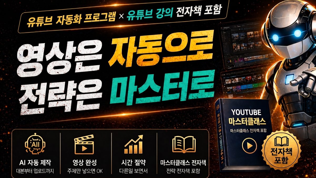 유튜브 자동화 프로그램 + 유튜브 마스터클래스 강의 전자책 포함 초특가