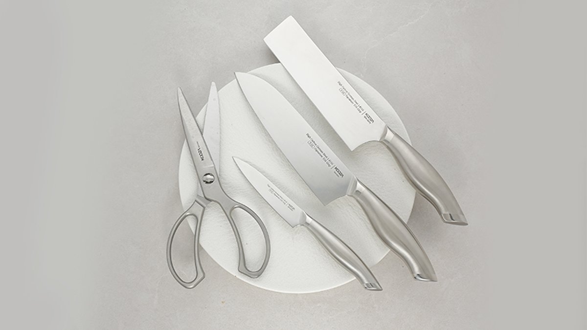 Wrist-Friendly & Hygienic! Premium All-Stainless Knife & Scissors Set 11 Pieces