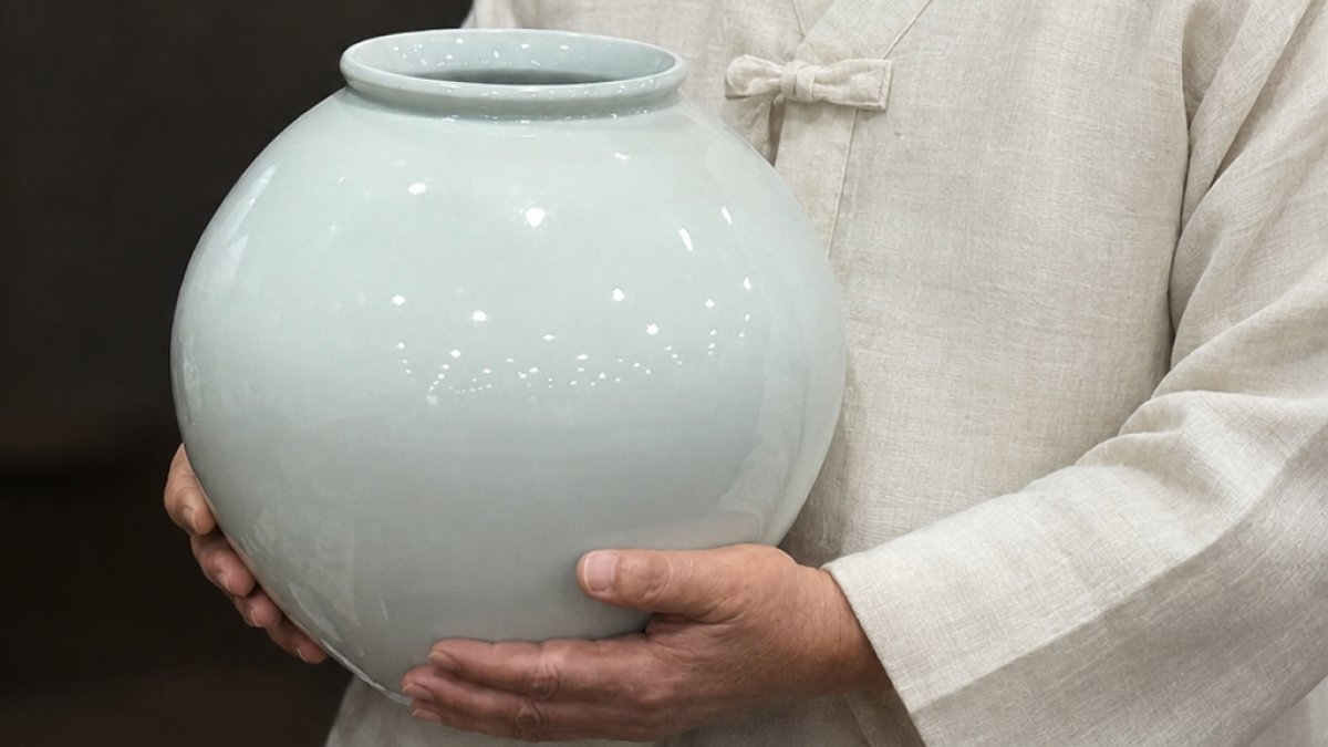 'Jade Glow Moon Jar' by Jang Young-an Korea’s Master Potter Continuing Joseon White Porcelain Legacy