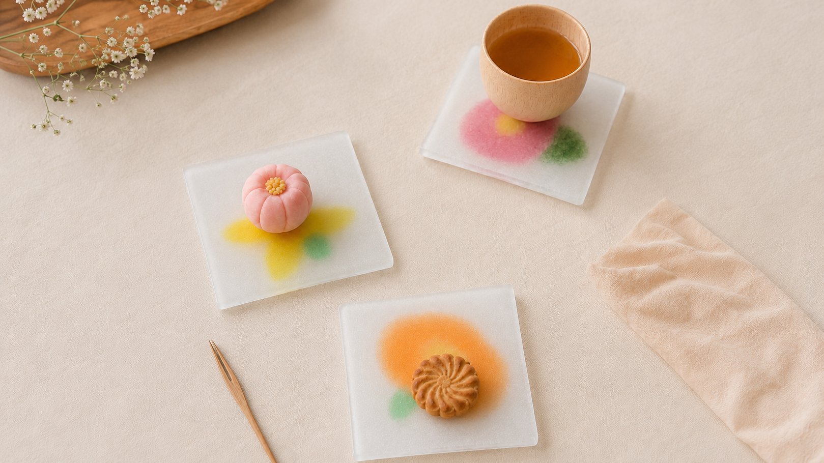 今日花座｜手工玻璃杯垫，让普通餐桌变成艺术画布