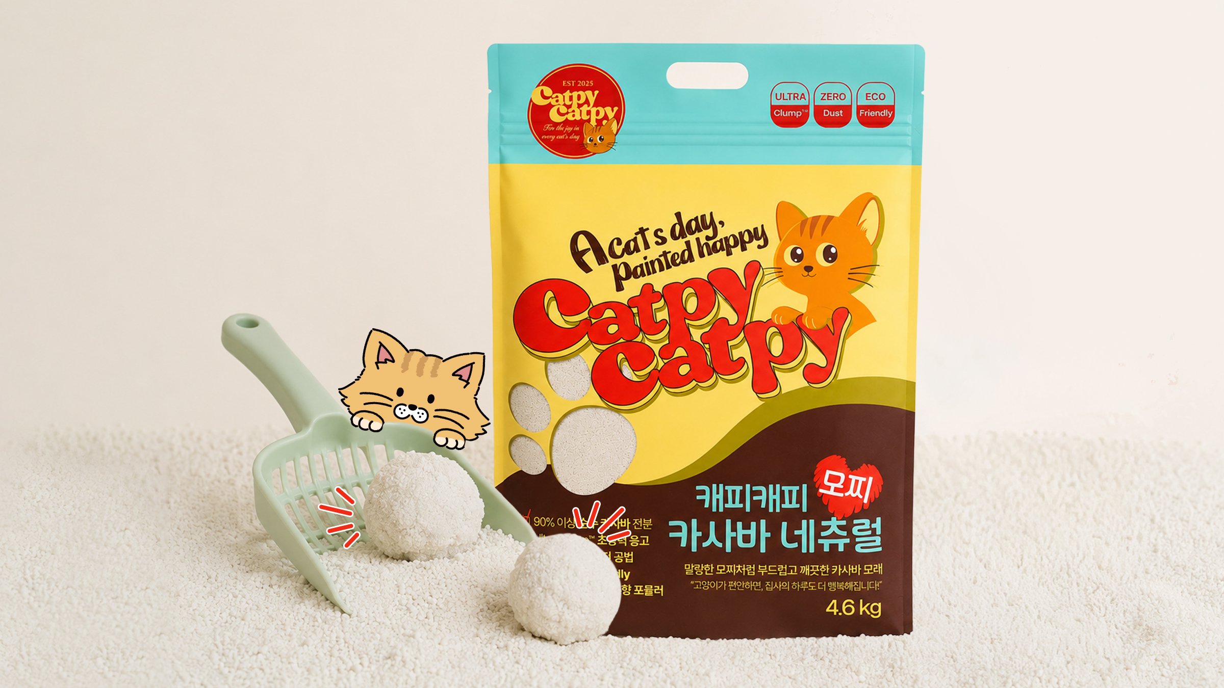 '먹어도 안전한' 100% 천연 식물성 고양이 모래ㅣ네츄럴 모찌 카사바