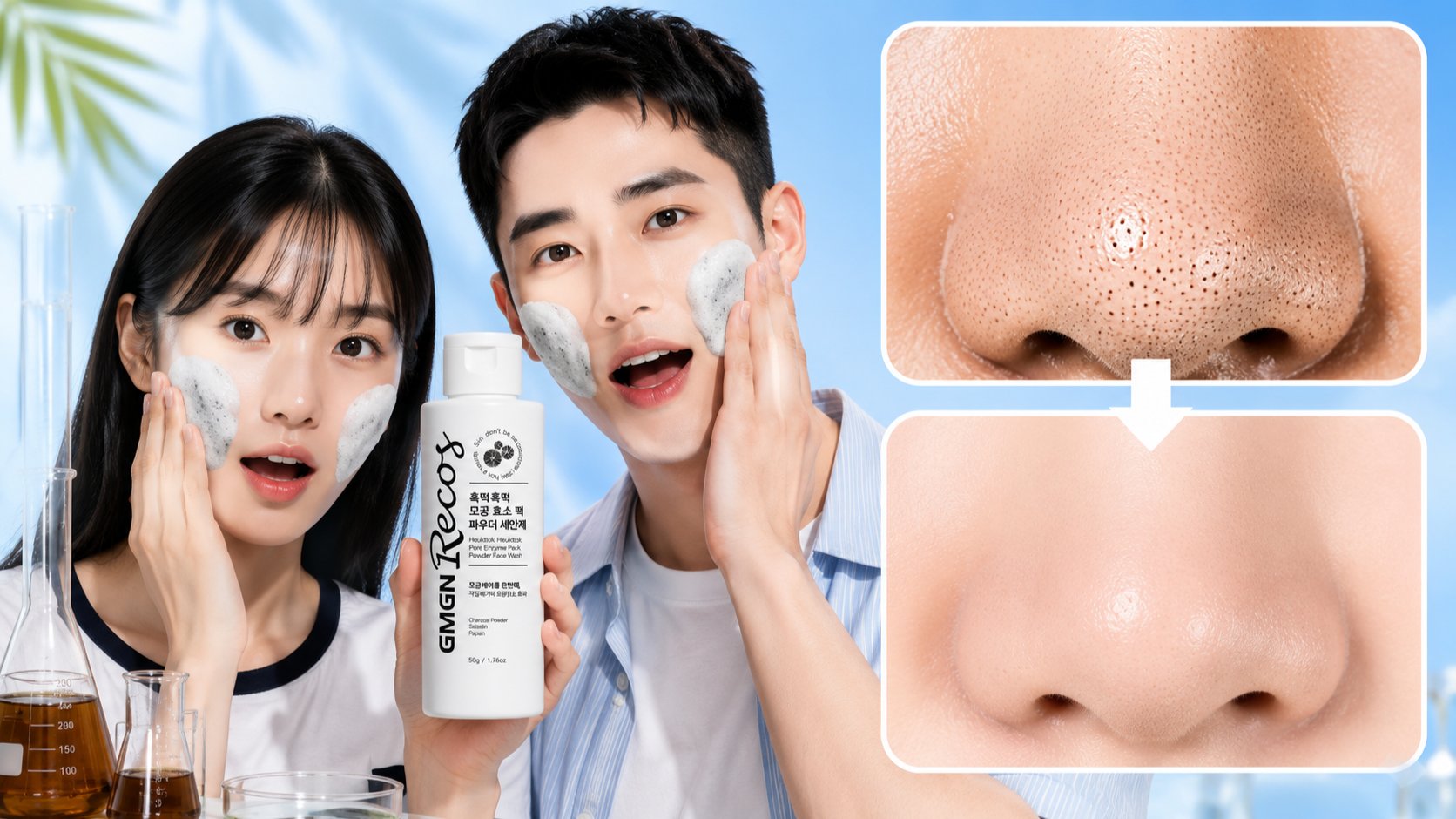 블랙헤드 & 모공 피지 케어 숯 + 해초 고함량 흑떡 모공 효소 세안제